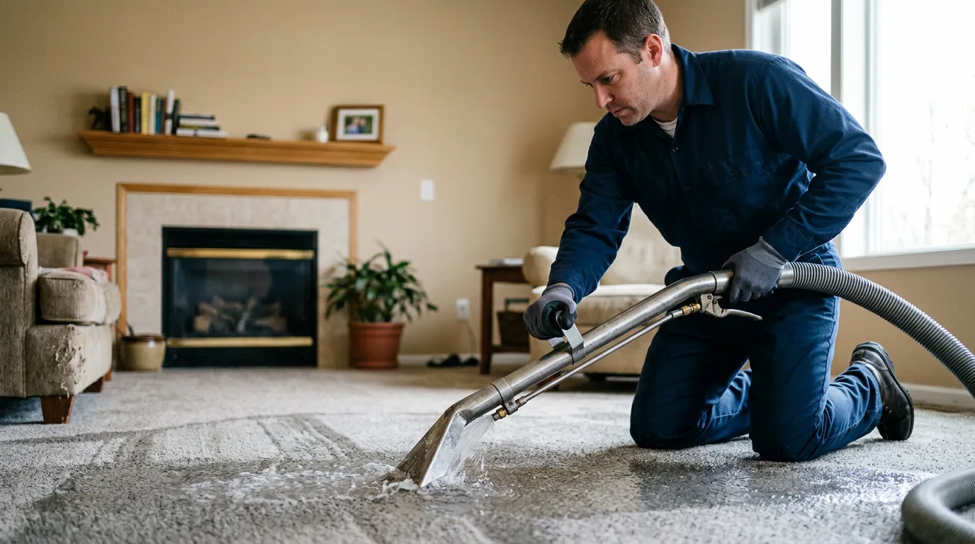 Water damage restoration technician working near Wakefield, MI